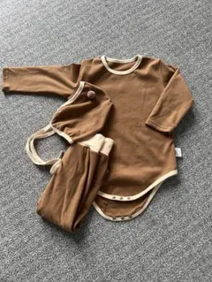 ブラウンロンパース・パンツ・帽子セット 90サイズ