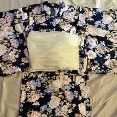 2WAYセパレート浴衣セット　ネイビー 花柄 L（150〜160cm）