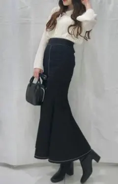 【新品タグ付き】GUステッチマーメイドロングスカート ブラック