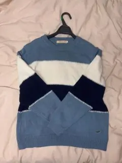 【美品】CROCODILE レディース 長袖ニット ボーダー ブルー系