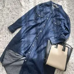 un dix cors デニムシャツワンピース　バンドカラー コットン100％