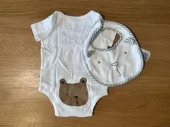 クマの顔ロンパース・ビブセット