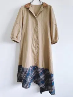 アクシーズファム　ベージュ　チェック柄シャツワンピース