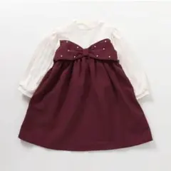 新品　アプレレクール パールリボンドッキングワンピース100