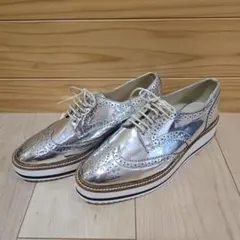 ZARA WOMAN シルバーメタリック プラットフォームシューズ 23cm