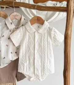 韓国　ベビー服　半袖ボディスーツ　ジャカードニット　70