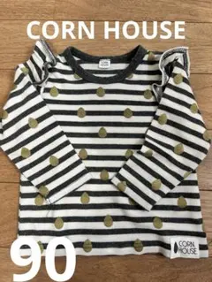 【CORN HOUSE】ボーダー柄フリル長袖トップス　90