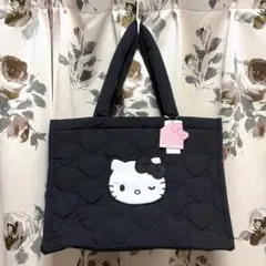 サンリオハウス ハローキティ　ハートキルティングトートバッグ　ブラックのサムネイル