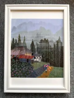 原田泰治『おぼろ月 新潟県津南町』B5サイズ 額入り 印刷物 額装品