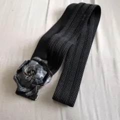 革製黒い花のモチーフのストレッチベルト