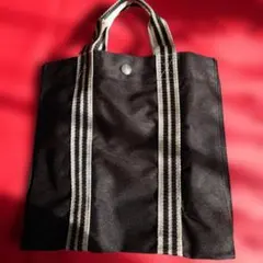 黒いストライプキャンバストートバッグ