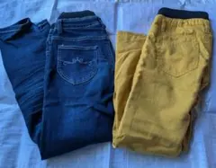 ダークブルー・マスタード スリムフィットパンツ