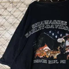 【好デザイン】ハーレーダビットソン 両面プリント スカル×イーグル XL黒T