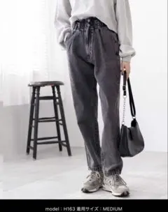 WEGO ウィゴー デニム S グレー 黒 ハイウエストペーパーバックマムパンツ