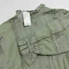 サマンサモスモス フリルスタンドカラーレースブラウス カーキ