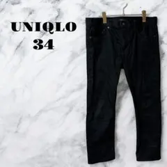 【美品】UNIQLO ブラックデニム パンツ ズボン シンプル メンズ【34】