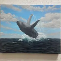 クジラのジャンプ F3 キャンパス　アクリル画