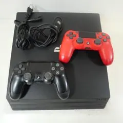 PS4pro 本体 CUH-7000B 赤黒コントローラー、ゲームソフト2本付き 