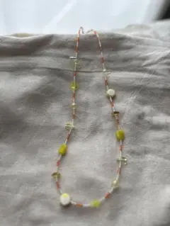 ハンドメイド ネックレス 黄緑 オレンジ