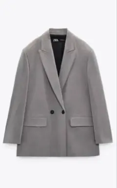 ZARA グレーオーバーサイズダブルブレストブレザー