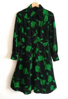 花柄 レトロワンピース 長袖 ブラック グリーン ヴィンテージ 透け感