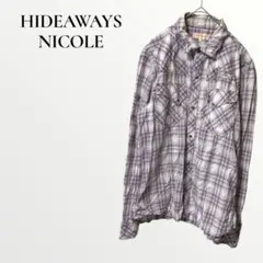 ハイダウェイ二コル メンズ シャツ ブラウス パープル チェック 長袖 【L】のサムネイル
