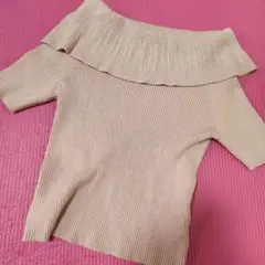GRLオフショルー半袖 リブニットピンクベージュ新品
