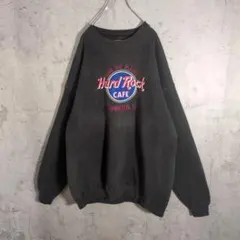 【USA製】ハードロックカフェ スウェット 黒 刺繍ロゴ XL フェード