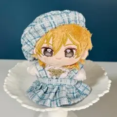10〜12cm ツイード　いつぬい　 ぬいぐるみ用 　ぬい服 　ベレー帽　ブルー