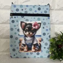 [358]サマービーチ チワワちゃん♡ファスナー付きサコッシュ・合皮持ち手付き