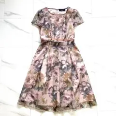 極美品✨エムズグレイシー ワンピース 花柄 ボートネック Aライン