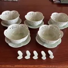 有田焼　青磁透し　料理揃　小鉢 &小皿&箸置き　　5客揃