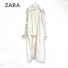 ザラ　ロング　トレンチコート　アウター　アイボリー　M ベルト付き　羽織り　長袖
