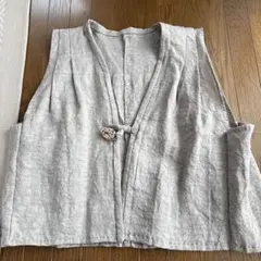 リネン　ベスト　袖なし　ハンドメイド