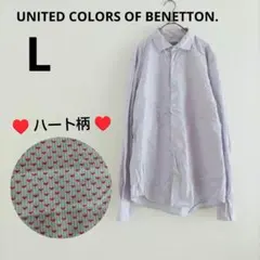 ユナイテッドカラーズ ハート柄 長袖シャツ【L】ブルー トップス 総柄のサムネイル