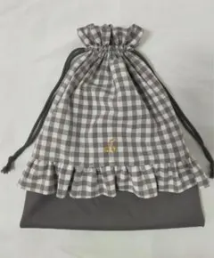 体操着袋　ハンドメイド　グレー　ギンガムチェックのサムネイル
