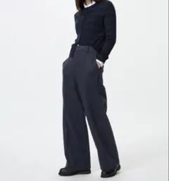 UNIQLO ブラッシュドジャージーワイドパンツ 紺　L