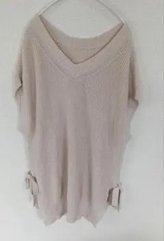 studio CLIP サイドリボン Vネックニットベスト Lサイズ　チュニック