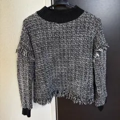 one way フリンジ付きクロップドセーター