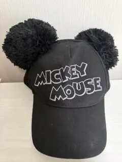東京ディズニーリゾート ミッキーマウス ポンポン付きキャップ 黒 帽子 ブラック