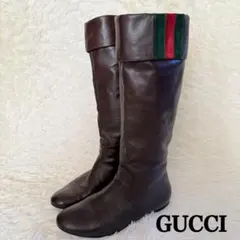 《超美品》GUCCI グッチ ロングブーツ シェリーライン ムートン シボ革 黒 超美品》GUCCI グッチ ロングブーツ シェリーライン ムートン シボ革
