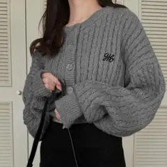 GRL ロゴ刺繍ケーブルニットショート丈カーディガン[k9311d]グレー