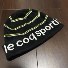 le coq sportif ニット帽 ストライプ 黒/黄緑色 FREE