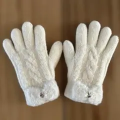 ホワイト ケーブル編み ニット手袋