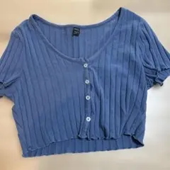 SHEIN リブ クロップド丈 半袖Tシャツ ブルーXL トップス カーディガンのサムネイル