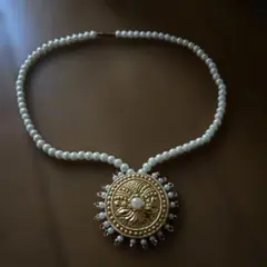 Vintage Pearl Gold 3連ボールチェーン ネックレス パール - メルカリ