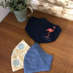 フラミンゴ刺繍　コットンレース　インナーマスク３枚セット
