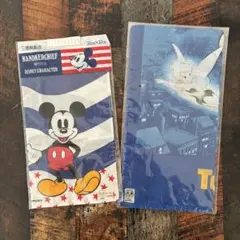 【未使用】ディズニーハンカチ2枚セット ミッキー ティンカーベル 昭和レトロ