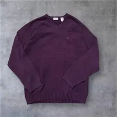 90s IZOD コットンVネックニット フェードパープル L Y2K