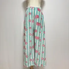 ボアフリースパンツ　ストライプ　ブルー系　ゾウ柄　保温性